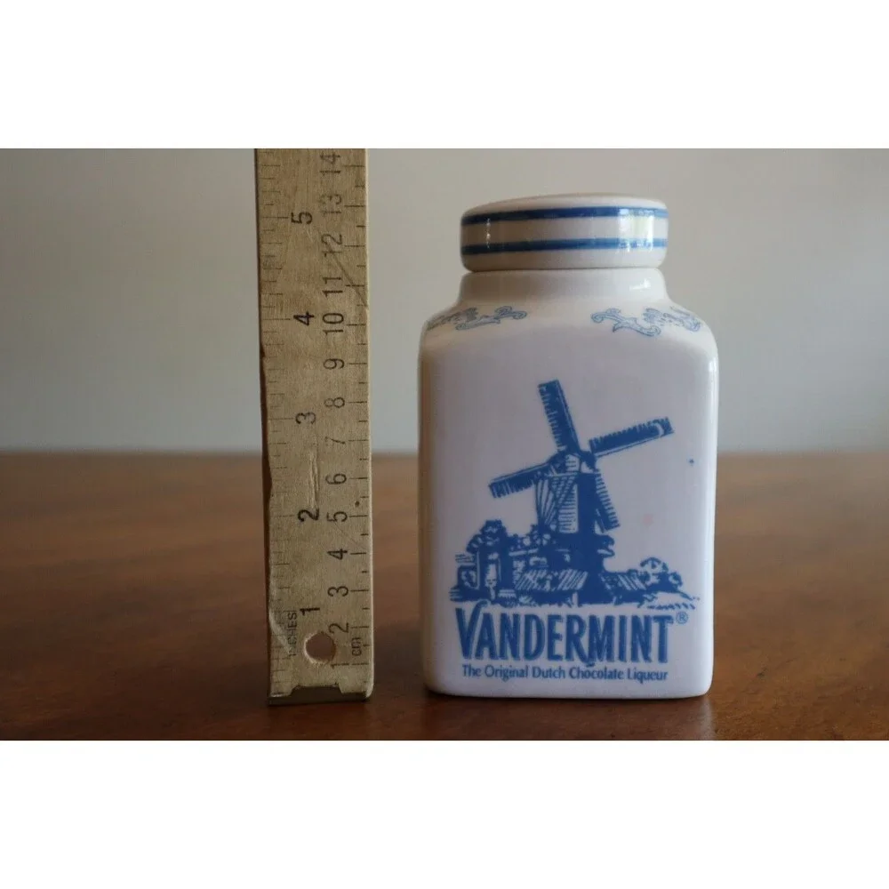 Vandermint Original Chocolate Liqueur Jar Lidded and Spoon Set Dutch Windmill